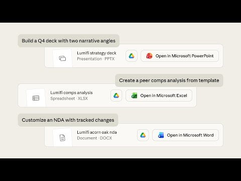Claude works with you on slides, spreadsheets, and contract redlines