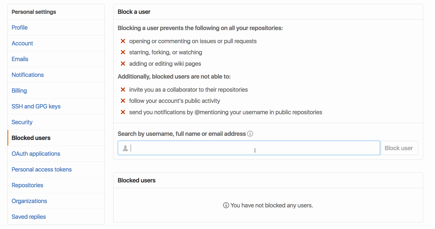 See the users you’ve blocked on your settings page