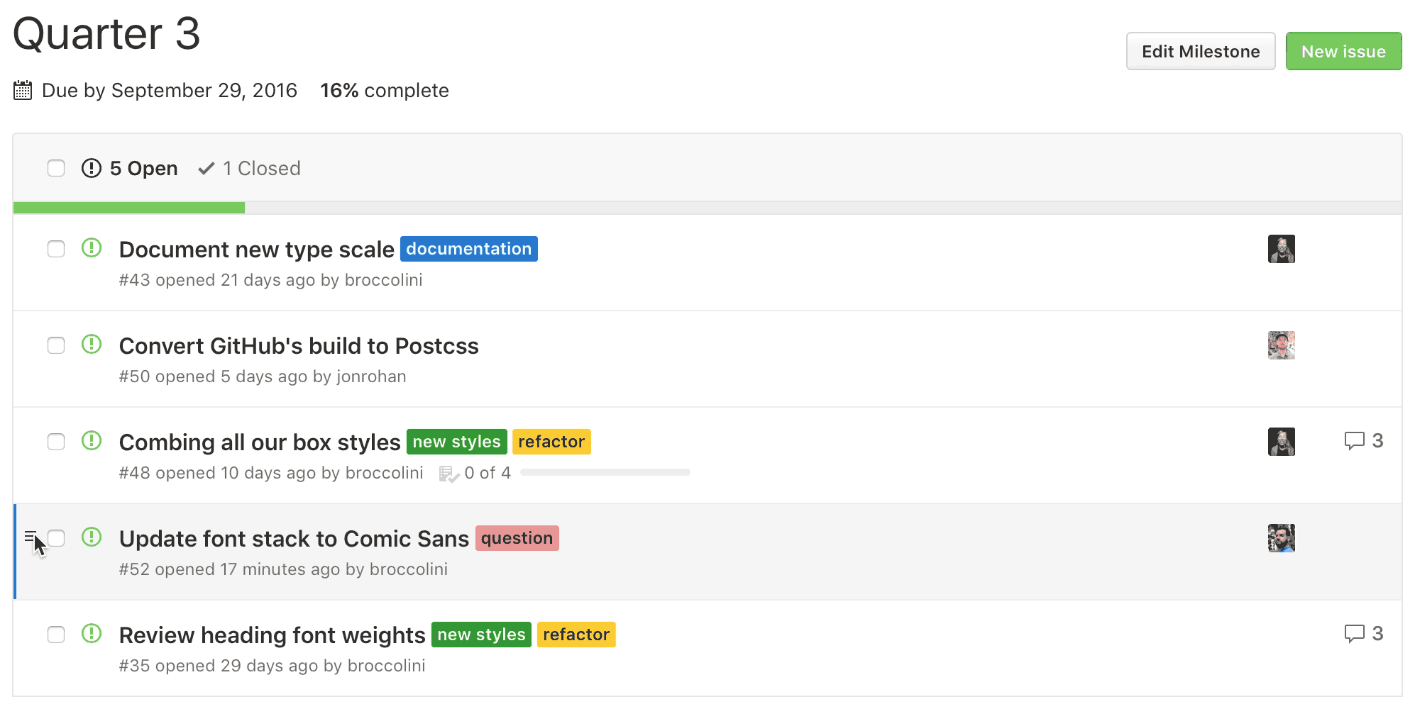 Reorder issues within a milestone