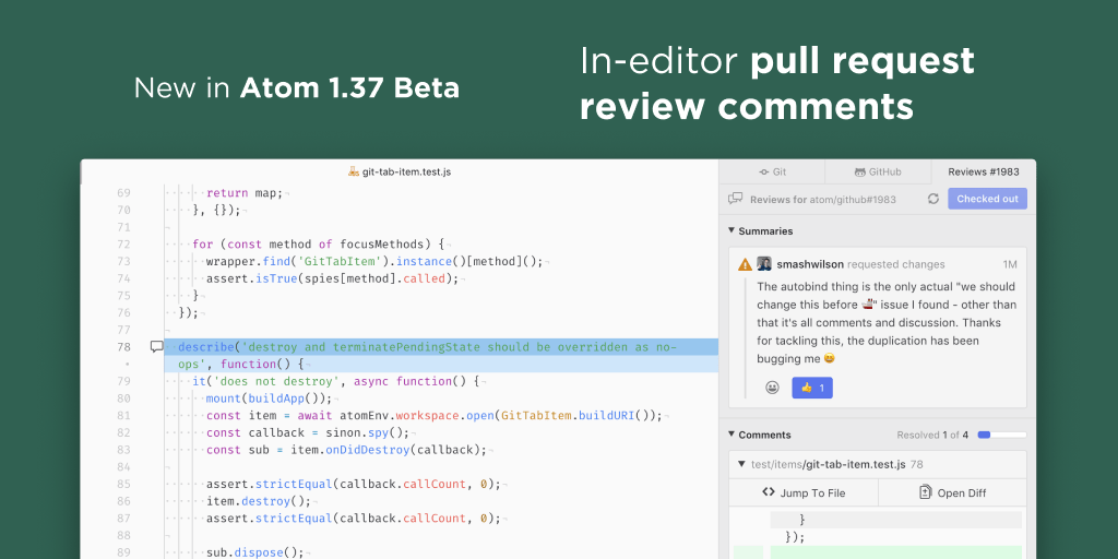 Easily review comments in Atom