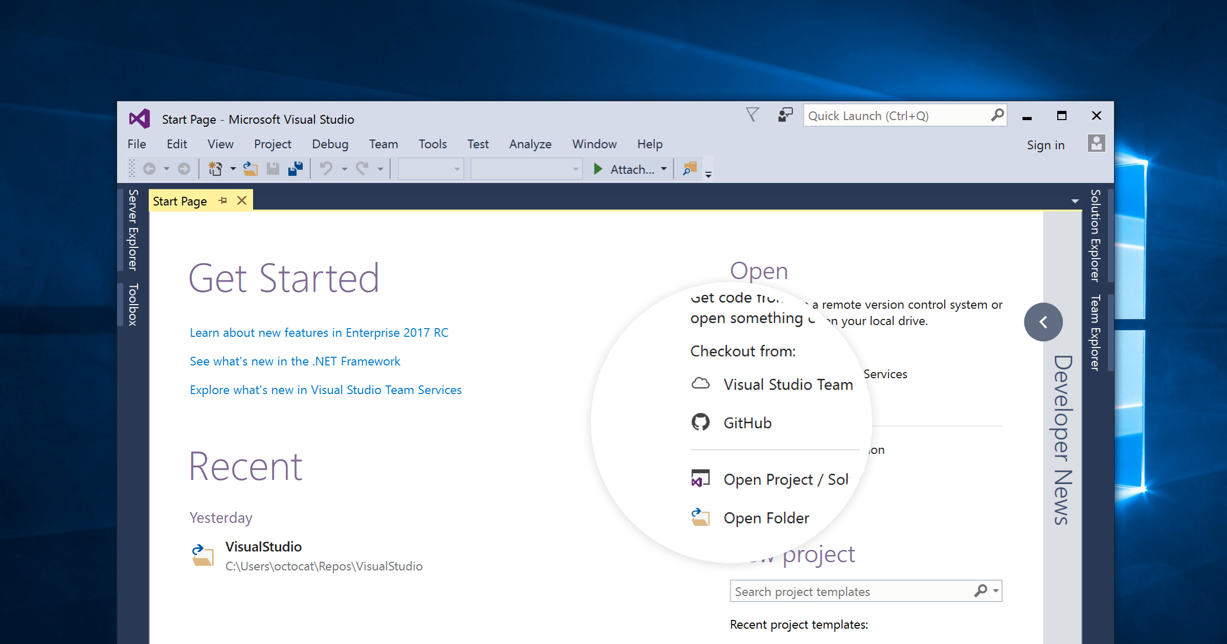 GitHub Extension now supports Visual Studio 2017 RC
