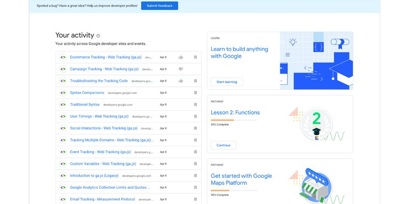 New Dashboard in Google Developer Profiles