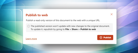Publish to web delivers polished files externally with one click