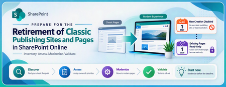 SharePoint Online의 기존 게시 사이트 및 페이지 중단에 대비하세요
